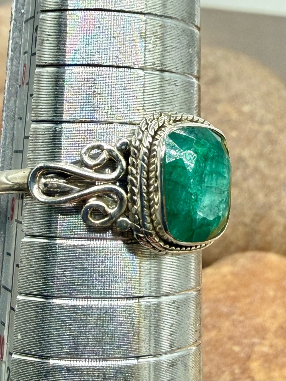 Sterling Silver Emerald Green Gemstone Ring Size9 Signed 925 NWOT Southwest Boho - Picture 15 of 17